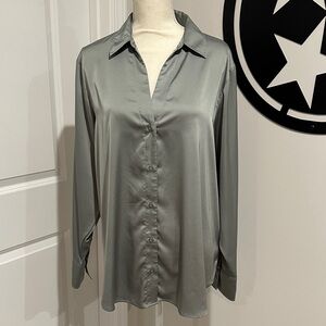 Elegant Gray Women's Button-Up Top